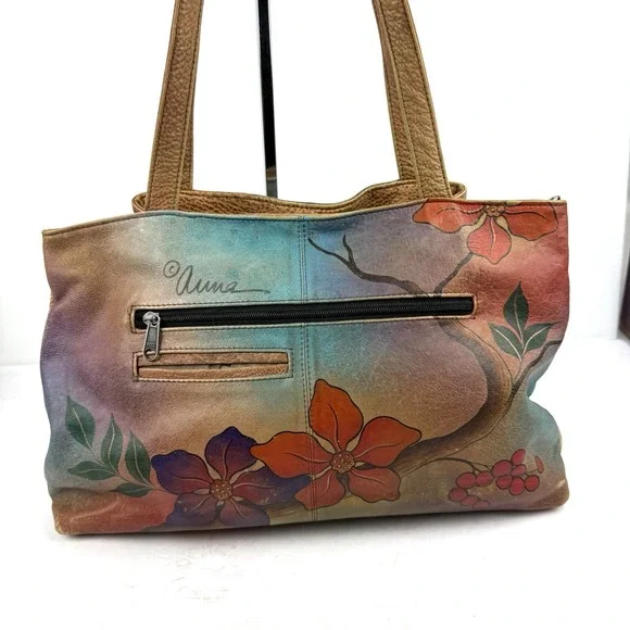 Anna By Anuschka Handbag Hand Painted Toucan Bird Floral Berries Boho - Picture 5 of 16